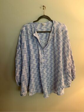 Free People Light Blue and White Abstract Print Top